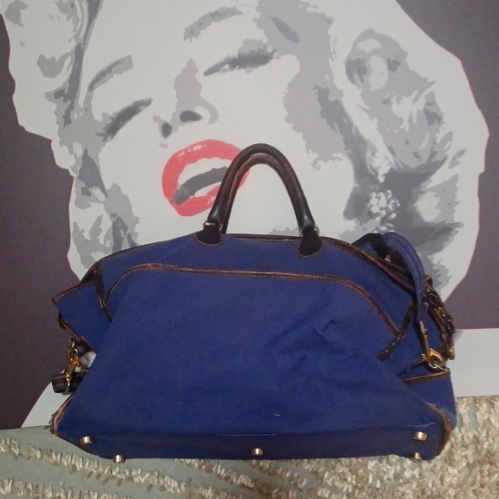 T Anthony Vintage Blueish Purple Canvas And Leather Travel Bag - Picture 5 of 12
